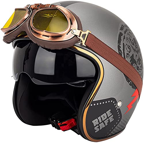 Retro Motorradhelm Halbhelm Jethelm Männer und Frauen,DOT/ECE-Zertifiziert,Jethelm Mofa-Helm Motorrad Half Helm mit Visier,Motorrad Halbhelm Elektro-Fahrrad-Schutzhelm