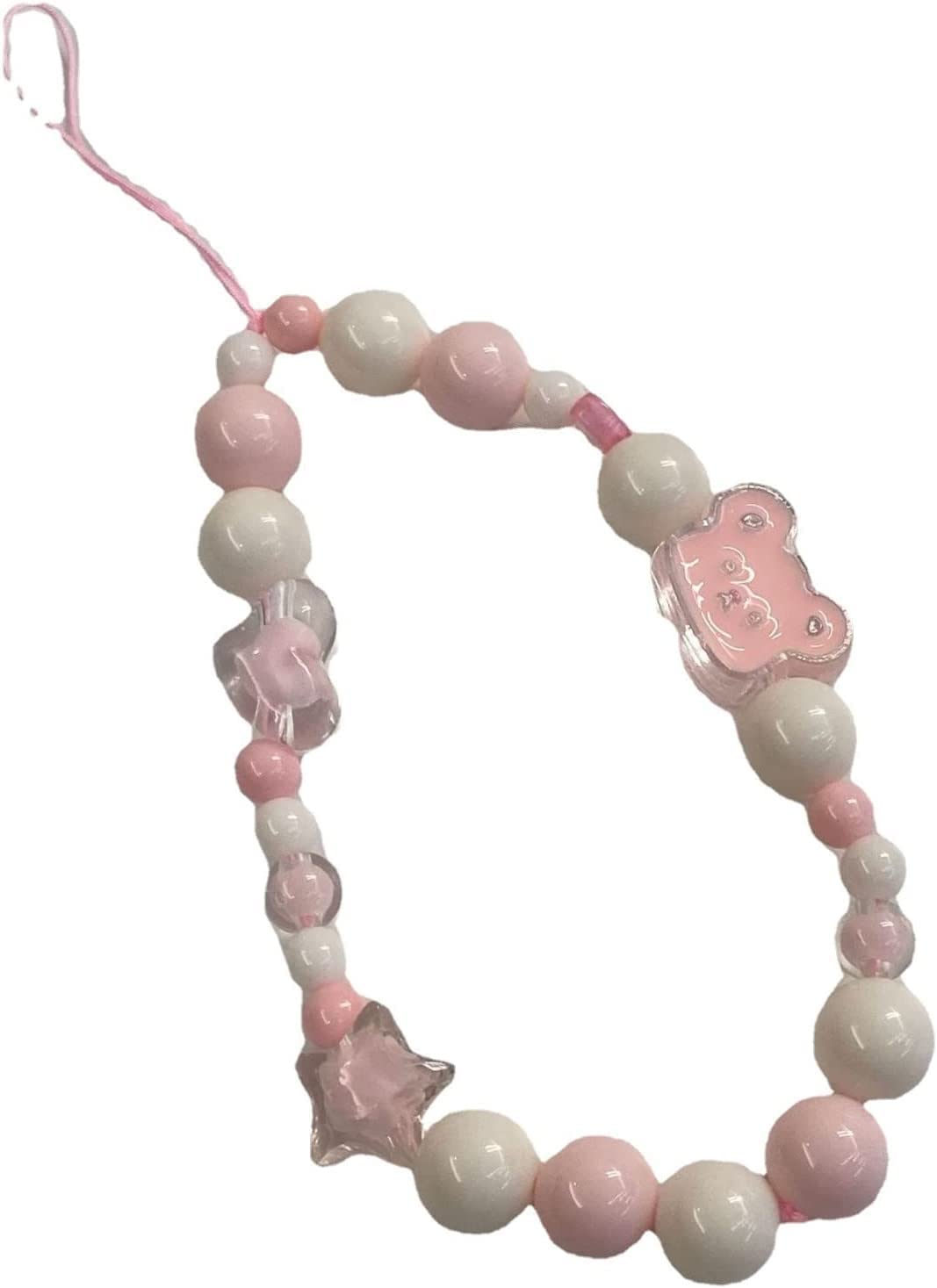 GETSTREE Kreative Lanyards, rosa Acryl-Bär, Perlen, süßer und süßer Stil, Handykette, Damenschmuck (Farbe: Rosa, Größe: Einheitsgröße)