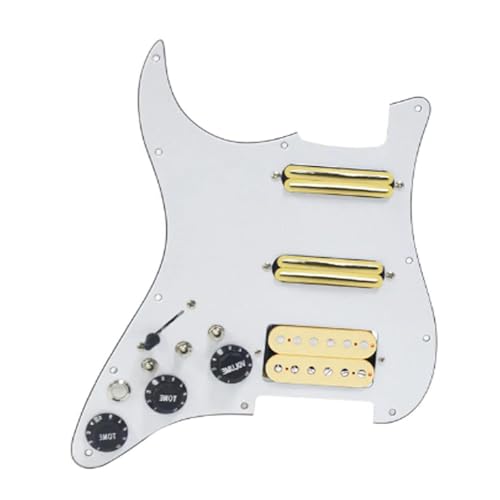 Schlagbrett Tonabnehmer für E Gitarre SSH Gitarren-Schlagbrett-Verkabelung geladen vorverdrahtet + Stille-Schalter ST E-Gitarre Doppelspule Pickup schwarz weiß(Switch WH with Red)