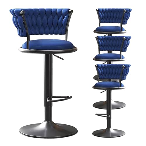 Barhocker 4er-Set, 360° drehbar, verstellbar, Mid-Century Modern Barstühle mit gewebter Rückenlehne und schwarzen Metallbeinen, Samt-Thekenhocker für Küche, Esszimmer, Kneipe, Café, höhenverstellbar