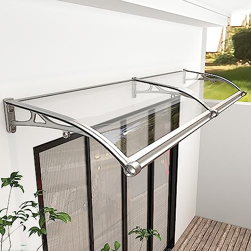 Aluminium Vordach Haustür Überdachung, Haustürdach Überdachung Türdach Pultbogenvordach, Polycarbonat Rundbogenvordach, Beidseitiger Abfluss,für Balkon-Traufe-Garten 80x170cm/31 x67 A