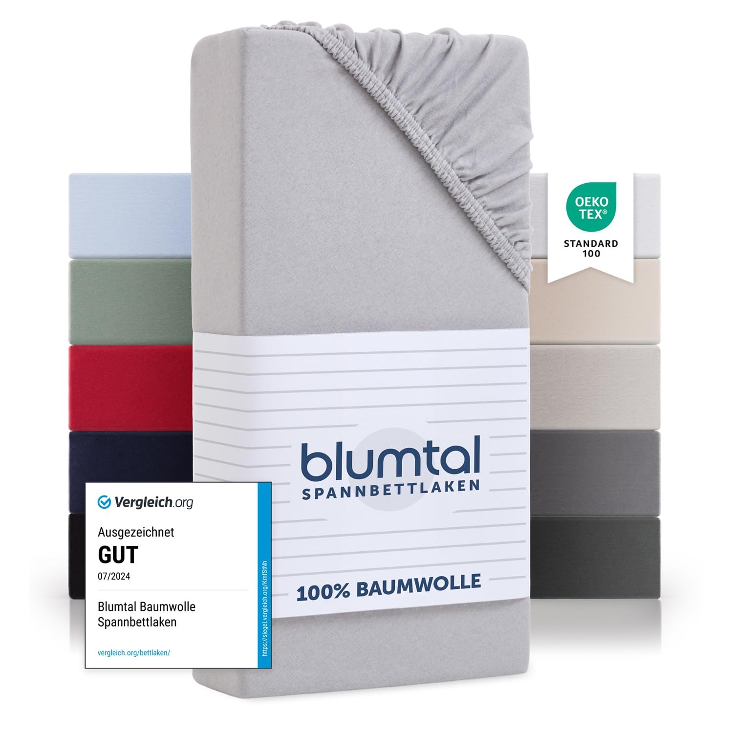 Blumtal® Baumwolle Spannbettlaken 135x190cm Basics Jersey - Bettlaken 135x190cm - Oeko-TEX zertifiziertes Spannbetttuch 135x190cm - Matratzenbezug 135x190cm -Bettbezug - Moonlight Grey - Grau