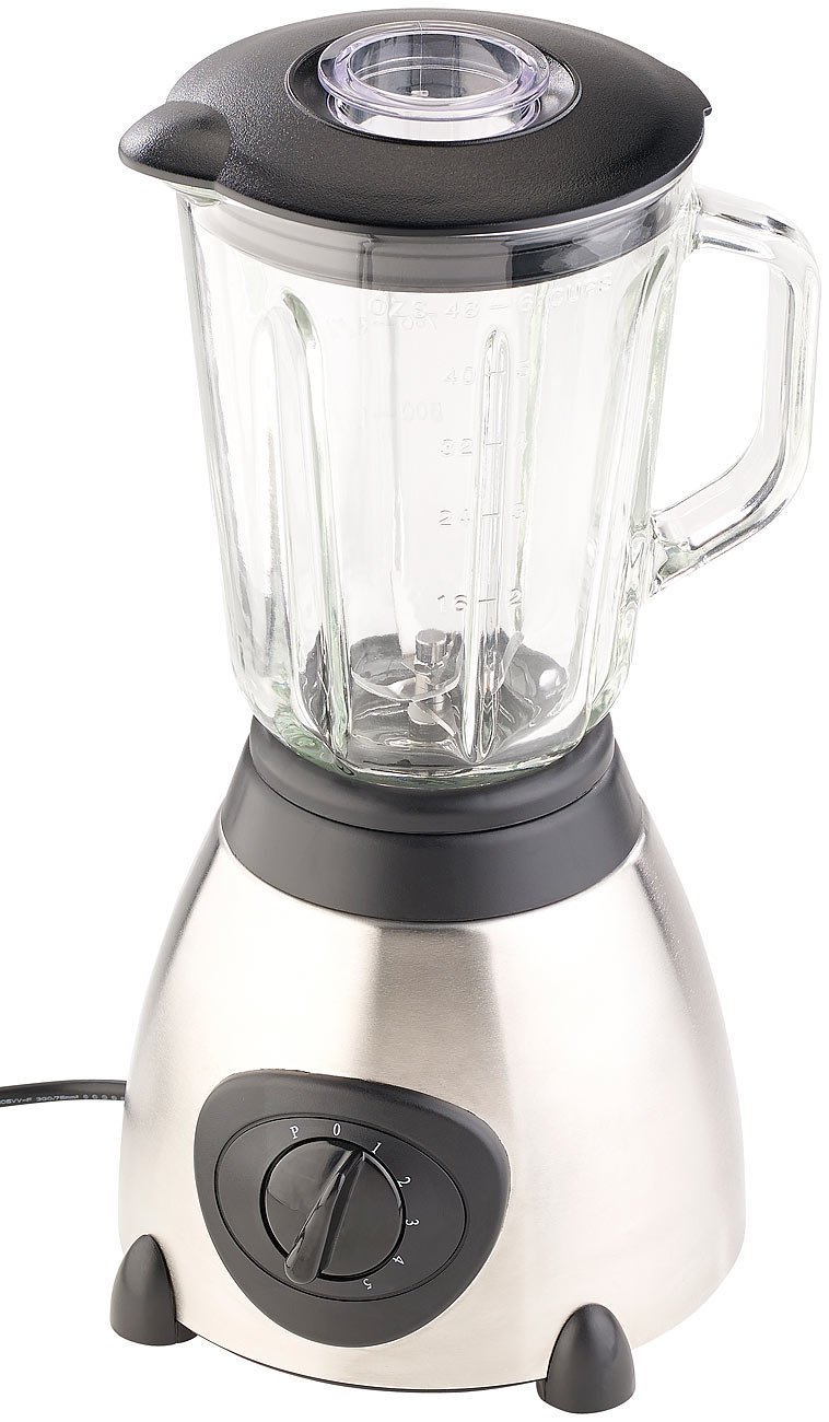 Rosenstein & Söhne Mixer: Glas-Standmixer, 6 Edelstahl Klingen, 6 Modi, 600W, 1,5 l, Profi Clean (Küchen-Mixer, Mixer Smoothie Glas, Stabmixer)