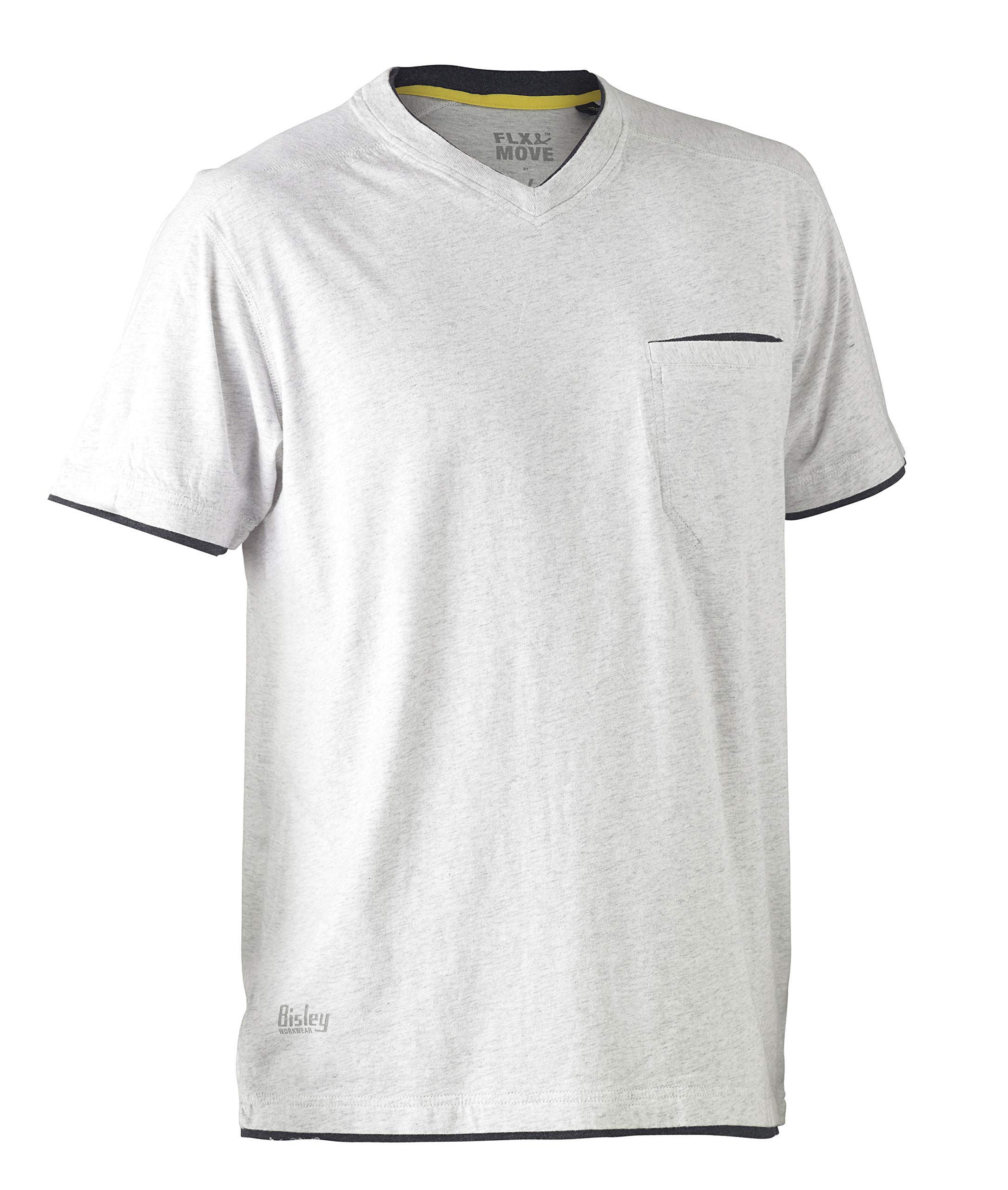 Bisley Workwear UKBK1933_BGGY Flex & Move Baumwolle T-Shirt V-Ausschnitt Kurzarm - Grau Meliert, L