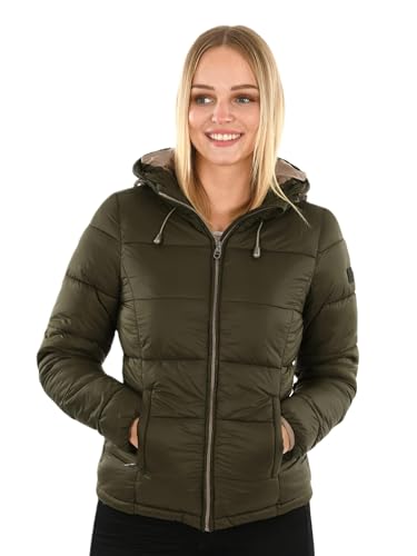 MARIKOO Damen Steppjacke gesteppte Winterjacke mit Kapuze B927-Leand-Olive-Gr.34