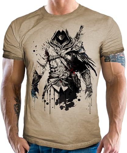 Herren T-Shirt mit Tattoo Design im vintage Used Look: Asassin