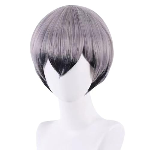 WCCNKK Wig Anime Cosplay Haikyuu Shinsuke Kita Cosplay Perücke Schwarzes Kurzes Haar Mit Grauem Farbverlauf Hitzebeständiges Kunsthaar, Mit Perückenkappe, Dekorative Accessoires, Anime-Geschenk