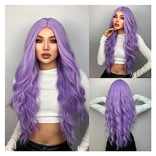 Perücken Natürliche Haar Hitzebeständige Perücken De Mujer Lila Körper Welle Synthetische Perücken for Frauen Lange Cosplay Party Bunte Perücke Damenperücke(Color:TB20051-2)