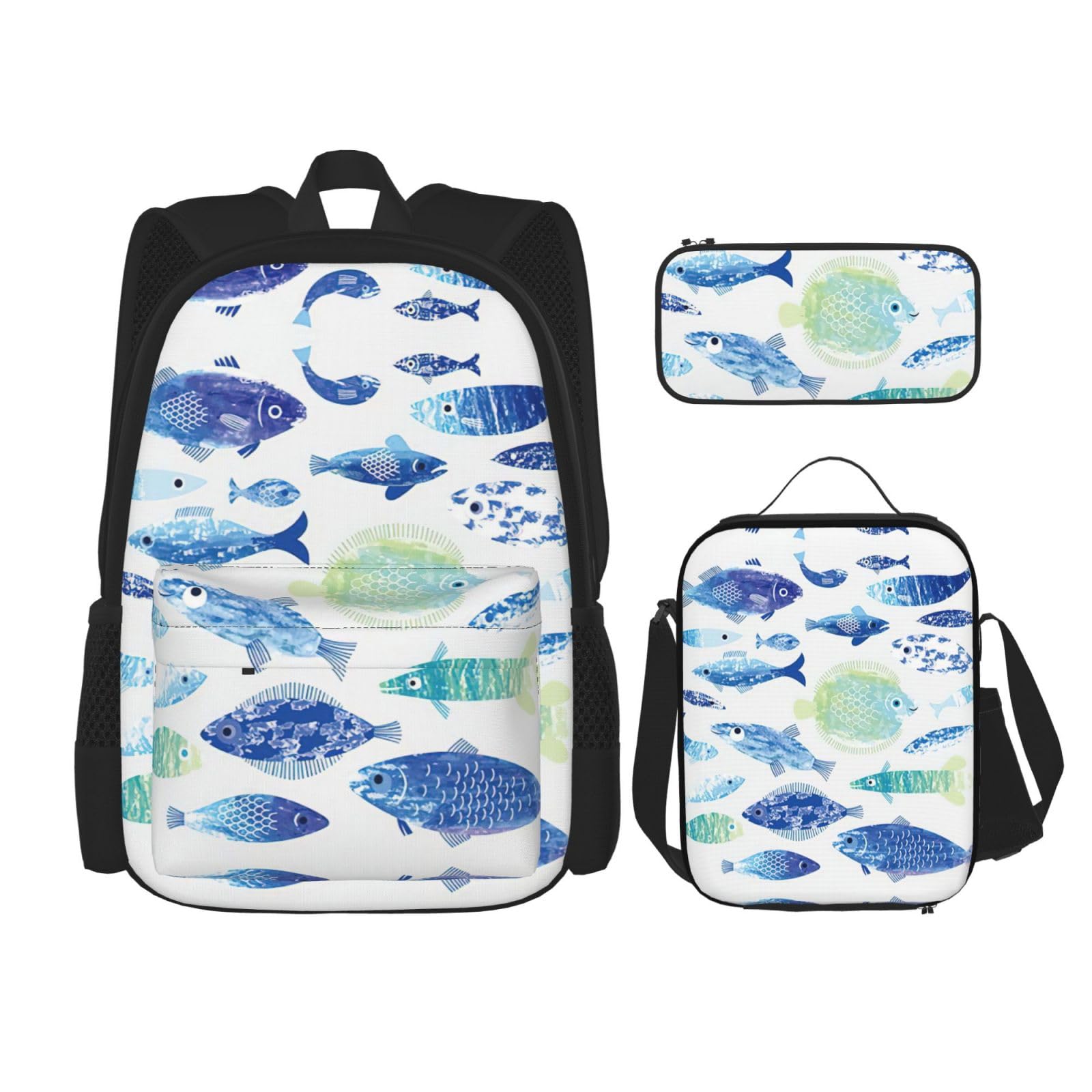 WURTON Ocean Life Rucksack, Schultasche, Büchertasche, Federmäppchen, Kombination, Schulranzen-Set