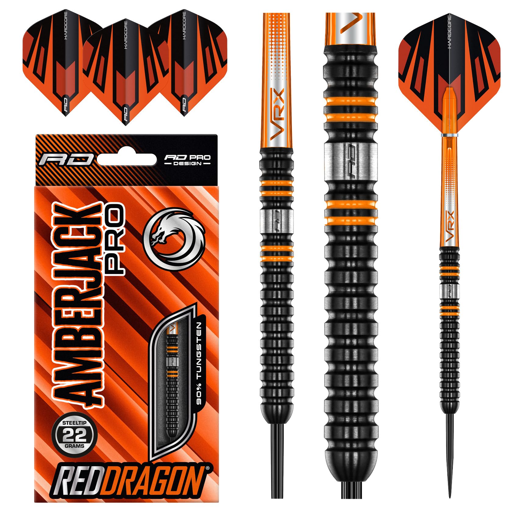 RED DRAGON Amberjack Pro 1 22 Gramm Premium-Wolfram-Darts-Set mit Flights und Stielen