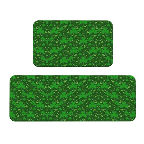 YQxwJL Background St. Patrick's Day Küchenmatte, Glitzer-Druck, 2-teilig, Küchenteppich-Set, rutschfest, wasserdicht, für Küche, Flur, Büro