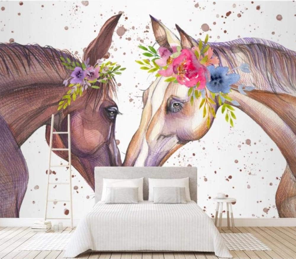 Tier Pferd Blume 3D Tapete Poster Restaurant Schlafzimmer Wohnzimmer Sofa TV Dekorative Wand-400cm×280cm