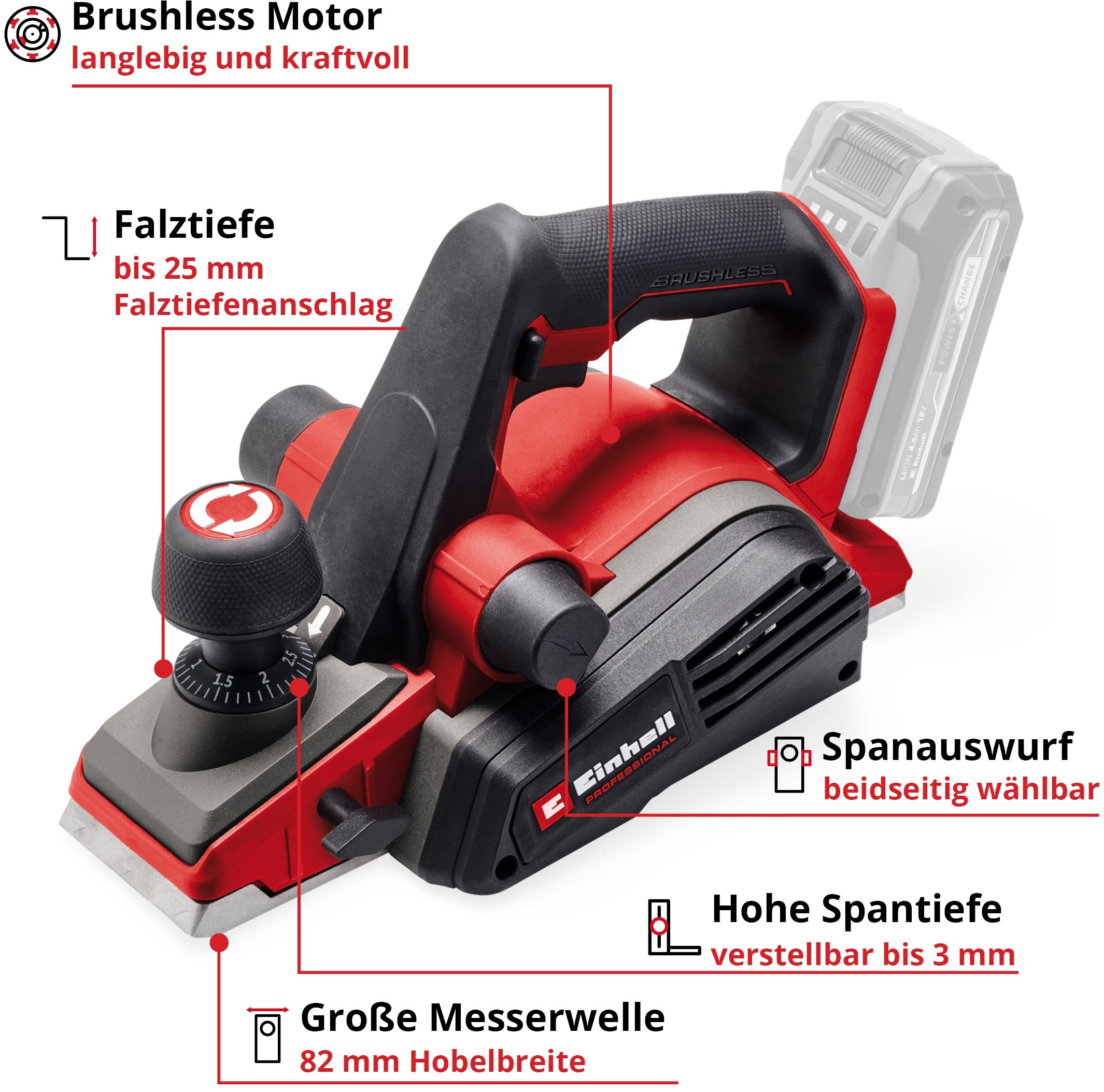 Einhell Akku-Elektrohobel "TP-PL 18/3 Li BL - Solo", Mitglied der Power X-Change Familie, ohne Akku 3