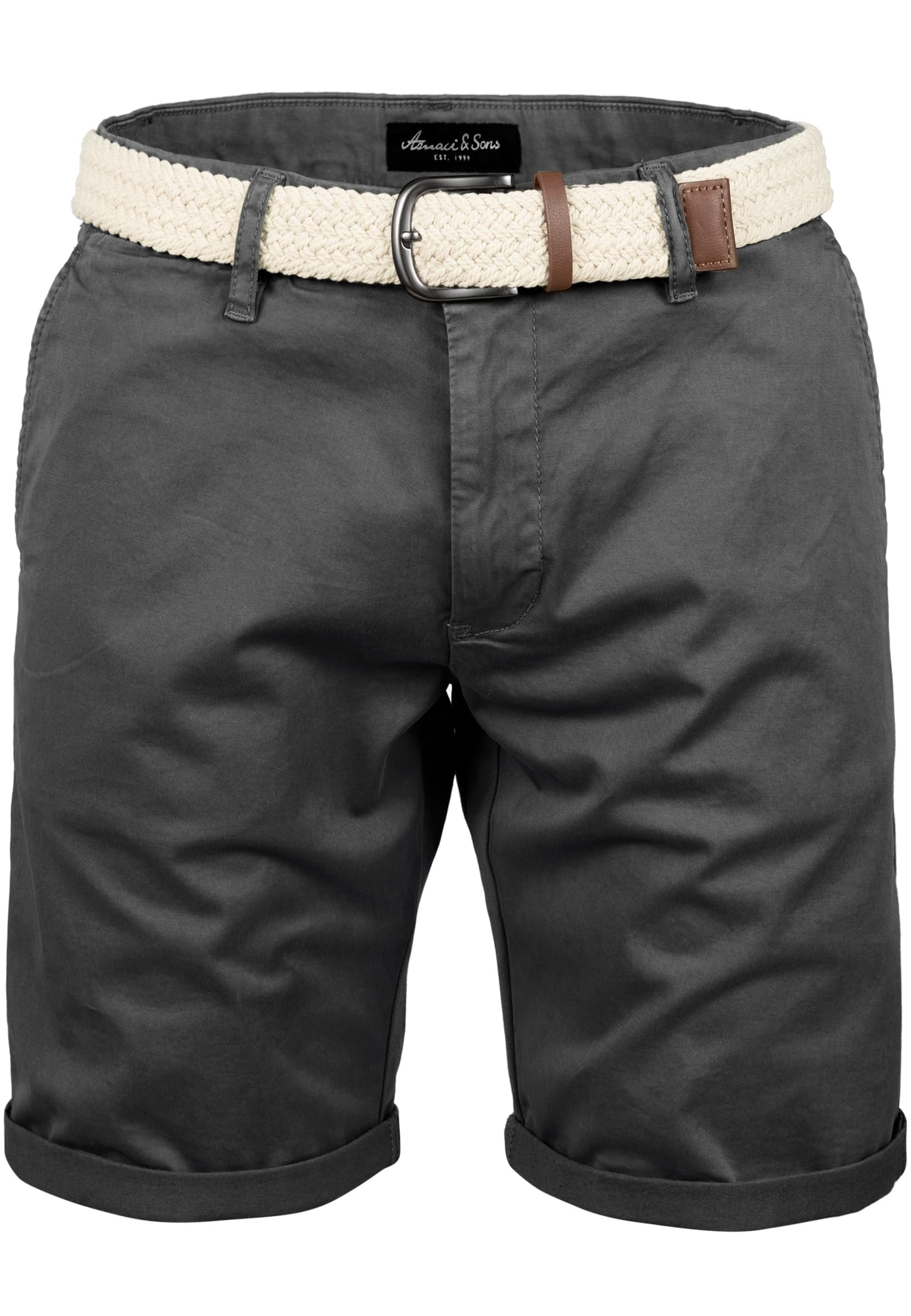 Amaci&Sons Herren Chinoshorts inkl. Gürtel Männer Kurze Bermuda Hose Regular Fit Gurt7030 Anthrazit W31