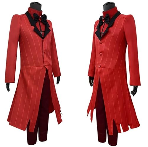 AYYOHON Alastor Cosplay-Kostüm, rote Jacke, Hemd, Hose, Outfits mit Krawatte und Handschuhen, für Herren, Halloween-Party, Uniform, Größe L