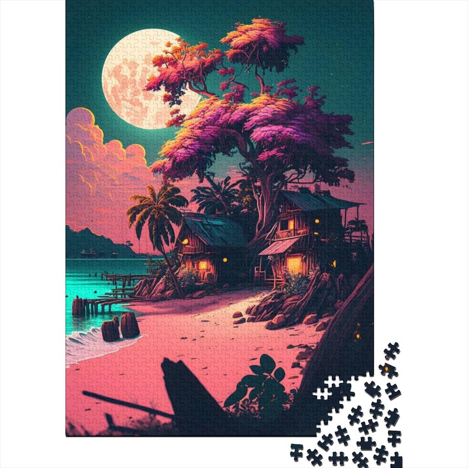 Hütte am Strand Puzzle für Erwachsene und Jugendliche, Holzpuzzle, Puzzles für Erwachsene und Jugendliche, tolles Geschenk für Erwachsene | Spiele 75 x 50 cm