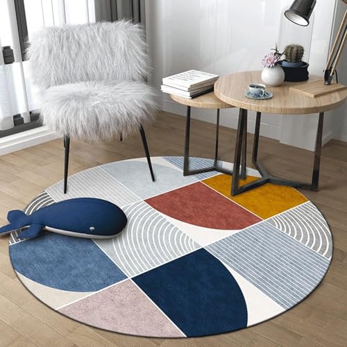 Runder Teppich mit geometrischem Muster – Moderne Wohnzimmer-Stuhlmatten, runder Teppich für Schlafzimmer, Nachttisch, Yogamatte – Vs, Durchmesser 100 cm