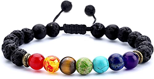 AIHEDOUJ Männer Frauen 8Mm Lava Rock Armband Geflochtenes Seil Naturstein Perlen Armband-Bräunlich Gelb