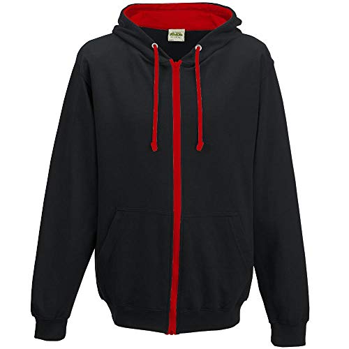 Just Hoods Unisex Kapuzen-Sweatjacke/Jet Black/Fire Red, XXL