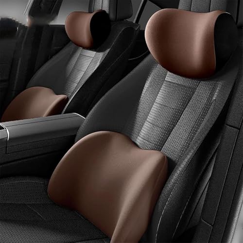 Auto Lendenkissen Nackenkissen Kit für BMW X5 F15 F85 G05, Autositze Kopfstütze Lendenwirbelstütz Rückenstütze Kissen Weichheit Zubehör,B/Coffee Color