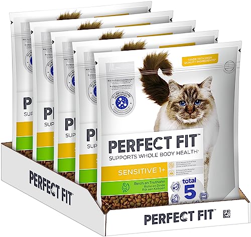 PERFECT FIT Adult Trockenfutter für erwachsene, sensitive Katzen ab 1 Jahr - Truthahn, 1,4 kg (5 Beutel)