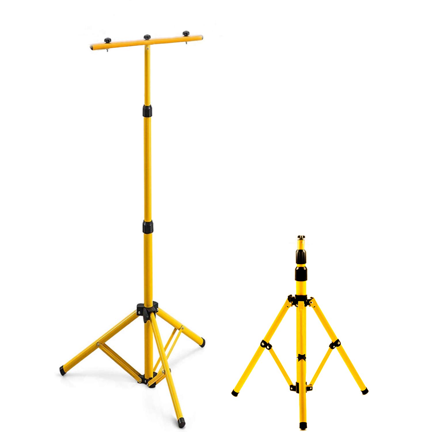 Lospitch Baustrahler Stativ, Doppelkopf Teleskop Stativ, Flutlicht Ständer Höhenverstellbar, Strahler Stativ Gelb, Flutlicht Stativ für 2 Strahler