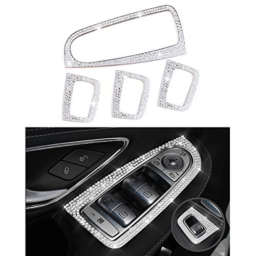 Mercedes-Zubehör Benz Parts Verkleidungsfenster Steuerschalter Button Regulator Covers Decals Aufkleber Interieur Visiere Dekorationen W205 X253 C-Klasse GLC AMG Damen Herren Bling Kristall (Silber)