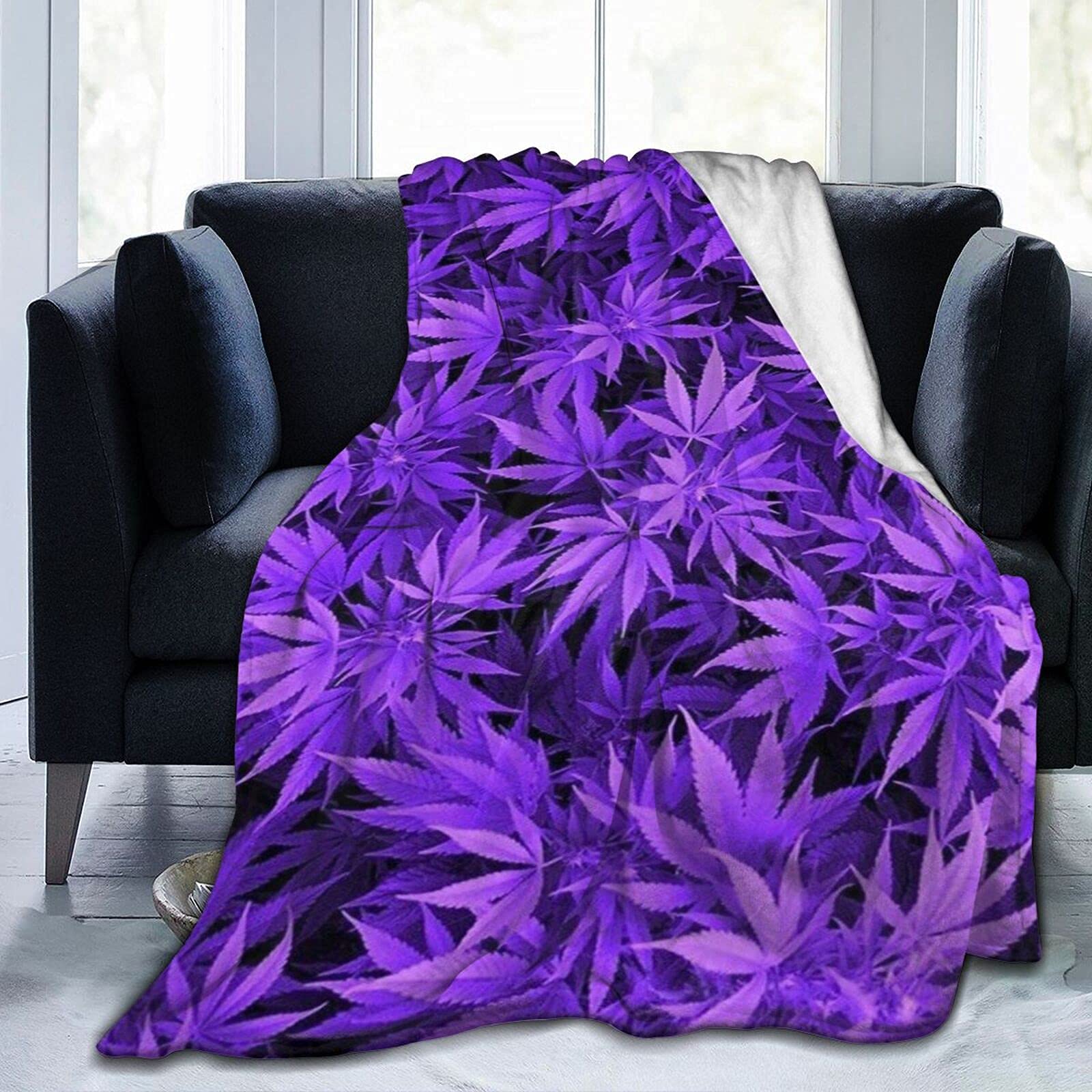 Gambo Lila Weed Flanell Fleece Überwurf Decken für Bett Sofa Zimmer Zuhause Weiche Decke Warm Ganzjahresüberwurf Plüschdecke 203,2 x 152,4 cm