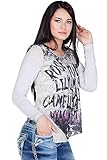 Cipo & Baxx Damen Longsleeve Langarmshirt Sweatshirt Sweater Asymmetrisch Print Pulli Grau L