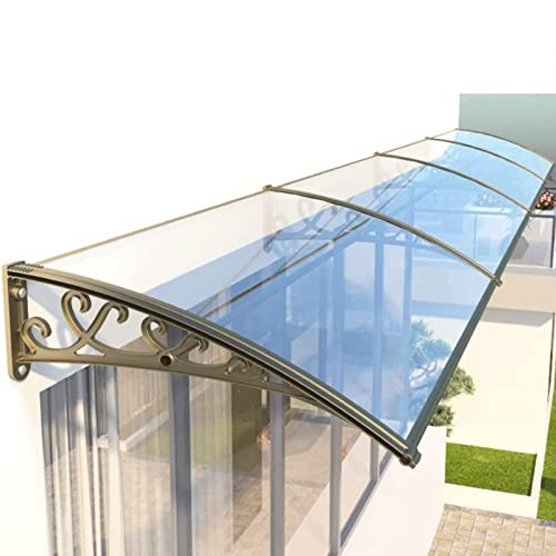 Terrassenmarkisen, Tür-/Fenstermarkise, Vordach für den Außenbereich, UV-Schutz vor Regen, Schnee und Sonnenlicht, transparente Polycarbonatplatte, Halterung aus champagnergoldfarbener Alumi