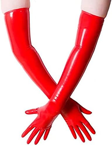 Latex Gummi Schwarz Lange Handschuhe Club Outfits Zubehör Plus Größe,Rot,Mittel.