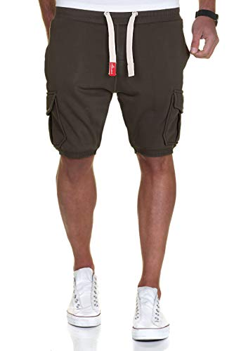 Amaci&Sons Herren Cargo Shorts Kurze Hose Bermuda Sweatshorts Kordel Jogginghose Sporthose 8005 Khaki S