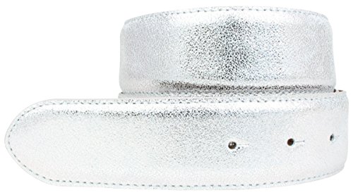 BELTINGER Hochwertiger Wechselgürtel Metall-Optik ohne Schnalle 4 cm | Druckknopf-Gürtel Metallic-Look 40mm | 4cm Echt Leder | Silber 85cm