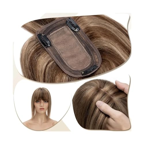 Haartopper für Frauen Damen-Topper, Mittelteil, Haaraufsätze mit Pony, glattes Haar, Perücken, natürliches indisches Echthaar, 7 x 12,5 cm, Topper auf Seidenbasis, Clip-in-Haarverlängerung Haarteil To