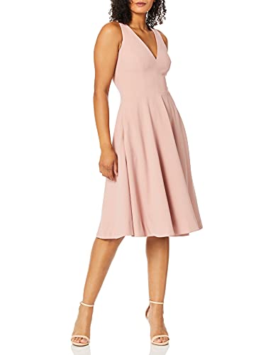 Dress the Population Damen Catalina SOLID Sleeveless FIT & Flare MIDI Dress Kleid, Blush, Mittel