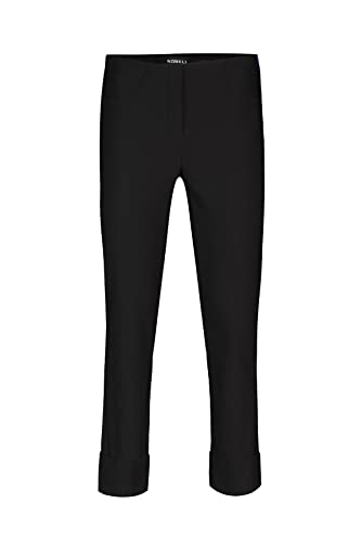 Robell Style BELLA09 – Bequeme, stretchige 7/8 Damenhose, Gerade geschnittenes Bein mit Aufschlag und Gesässtaschen Farbe Schwarz Größe 36