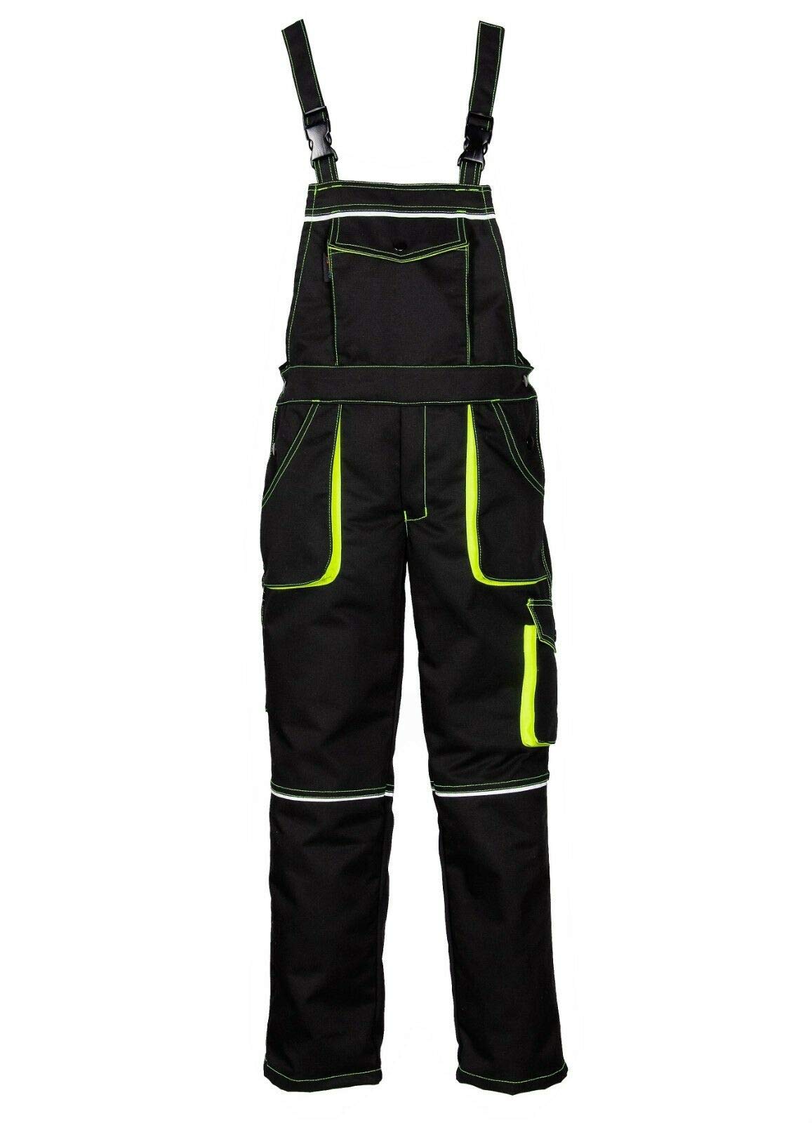 KG Nizo D KINDERLATZHOSE IN SCHWARZ GELB Mädchenhose Jungenhose Jungen Gartenhose Freizeithose Latzhose Kinder Arbeitshose Kinderhose MÄDCHEN Hose Unisex Neon (128)