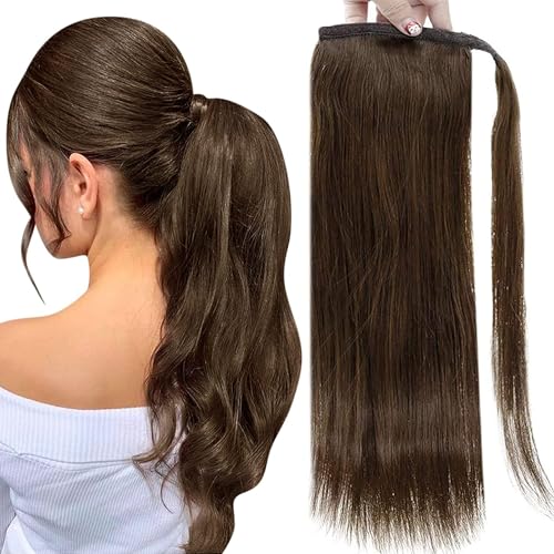 Echthaar-Pferdeschwanz-Haarteil, Vollglänzender Pferdeschwanz ohne Krallenclip, glattes Echthaar, umwickelter Pferdeschwanzclip, Balayage-Farbe, Pferdeschwanzverlängerung, 70 Gramm,Pferdeschwanz-Haar