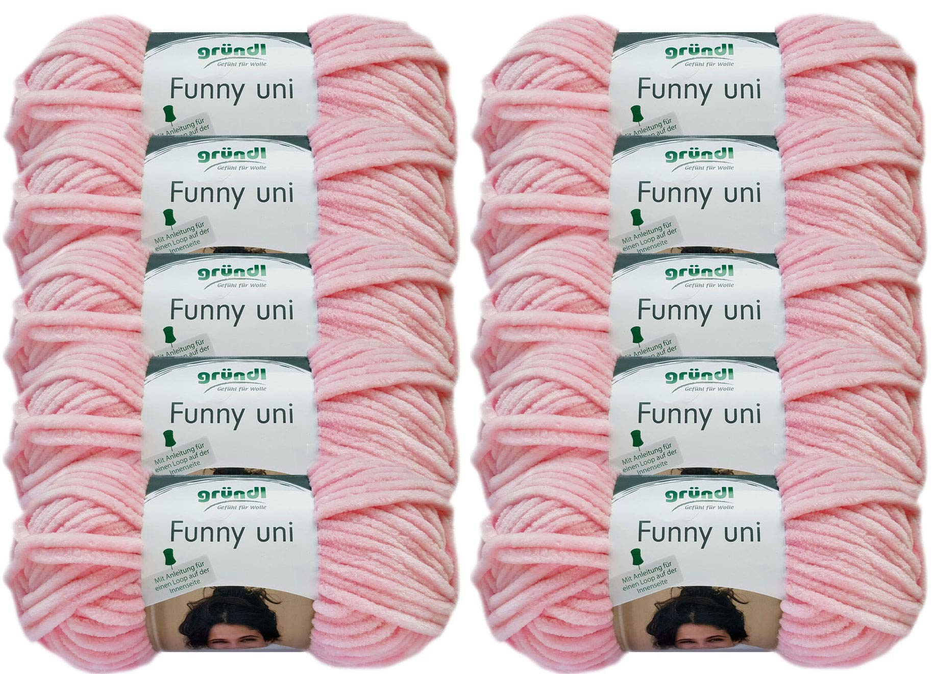 Gründl Wolle/HdK-Versand 10x100 Gramm (1 KG) Funny Uni Wollpaket Softgarn SB Pack Babygarn inkl. Anleitung für EIN Funny Bunny (06 Rosa)