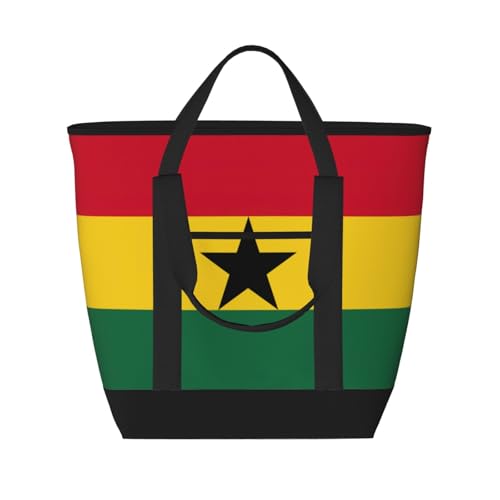 YQxwJL Isolierte Kühltasche mit Flagge von Ghana, große Kapazität, Einkaufstasche, Reisen, Strand, wiederverwendbare Einkaufstasche für Erwachsene, Schwarz, Einheitsgröße