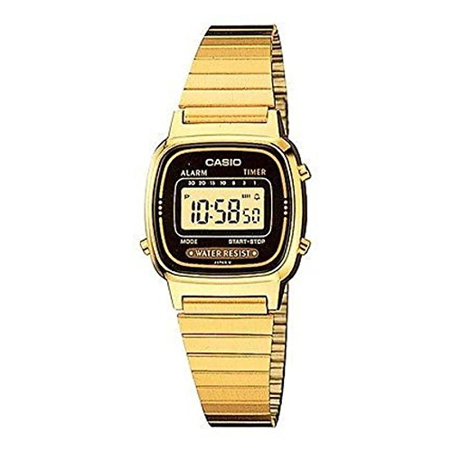 Casio LA-670WG-1 Damen-Armbanduhr, Quarz, digital, vergoldetes Zifferblatt, Armband aus vergoldetem Metall