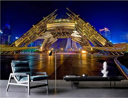 Architektonische Straßenansicht Bei Nacht 3D Tapete Poster Restaurant Schlafzimmer Wohnzimmer Sofa TV Dekorative Wand-150cm×105cm