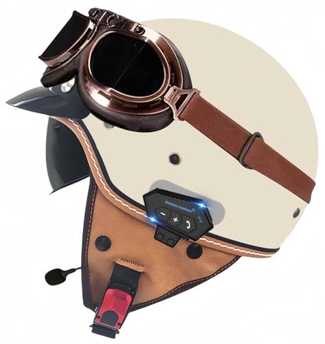 Motorrad-Bluetooth-Helm, ECE-Zugelassener Offener Helm Mit Sonnenblende, Für Erwachsene Männer Und Frauen, Mopedhelme D,XL61-62CM