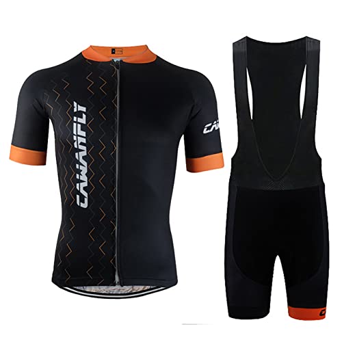 Fahrradbekleidung Herren Kurzarm|Radtrikot Männer Set|Radsportanzug Sommer,MTB Fahrradtrikot Cycling Oberteil und Radhose mit 19D Gel Sitzpolster,Bike Bekleidung Atmungsaktiv Schnell Trocknen(13,5XL)