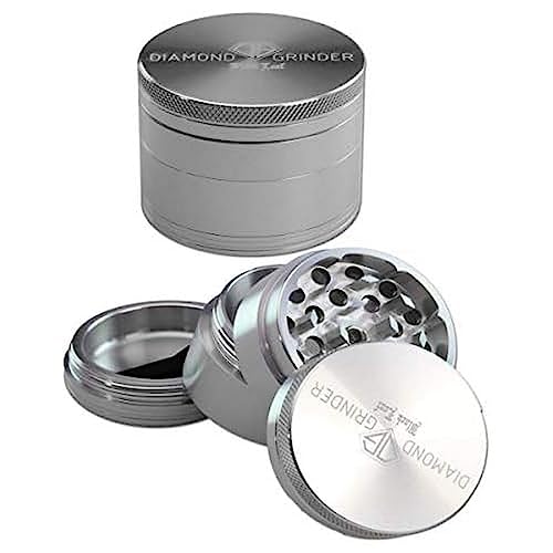 Black Leaf Aluminium-Grinder Diamond groß 4-teilig Ø 56 mm | hochwertiger Aluminium Crusher mit Pollenkammer | Premium Grinder Silber | inkl. Schaber