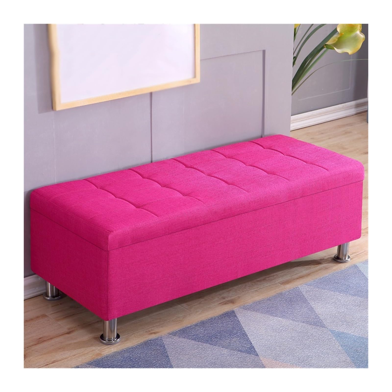 Schuhregal Rechteckiger Sofahocker, Schuhputzhocker, Nachttischhocker, multifunktionaler Aufbewahrungshocker, Hocker for Ankleidezimmer, Umkleidekabine Schuhrschrank(Rose pink,110*40*40cm)