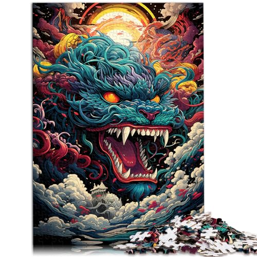 Puzzlespiele, Bunter Psychedelischer japanischer Drache, 1000 Puzzles für Erwachsene, 1000 Teile, Holzpuzzle, Lernpuzzlespiel, Geburtstag, Weihnachten (50 x 75 cm)