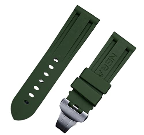 NEYENS Uhrenarmband für Panerai-Armband, 24 mm, weiches Gummi, Schmetterlingsschnalle, für PAM111/441/389, Uhrenarmband, Zubehör, 24mm Folding Buckle, Achat