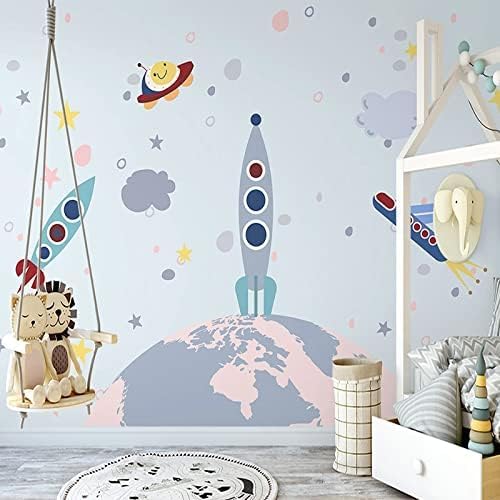 XLMING Handbemaltes Raumschiff Cartoon Kinder 3D Tapete Home Dekoration Wohnzimmer Sofa Schlafzimmer Tv Hintergrund Wand-150cm×105cm