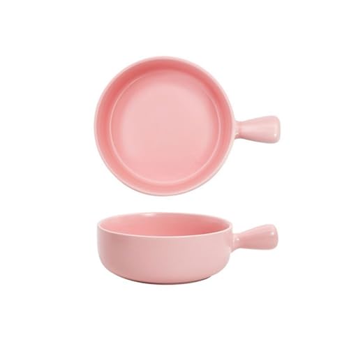 Auflaufform 500ML Ofengebackene Reisschüssel Keramik-Obstsalatschüssel Backen Einhand-Backform Haushaltsfrühstücksschüssel Teller Backform(Pink)